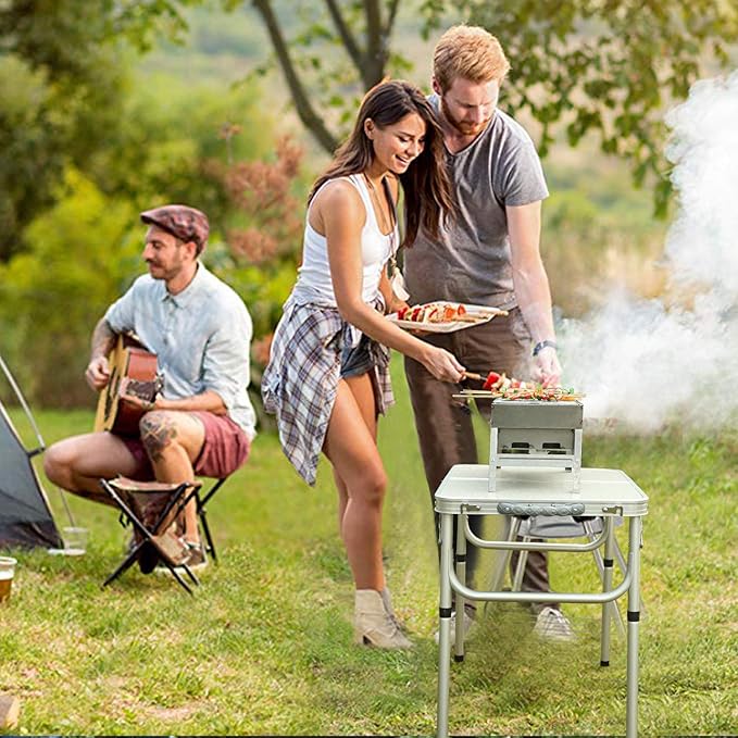 Portable Charcoal Grills With 40Pcs 14" Long Kabob Skewers, Heavy Duty Small Tabletop BBQ Grill, Easy to Carry Outdoor Camping Grill for Tailgating Backpacking Hiking Picnic Hiking Cooking