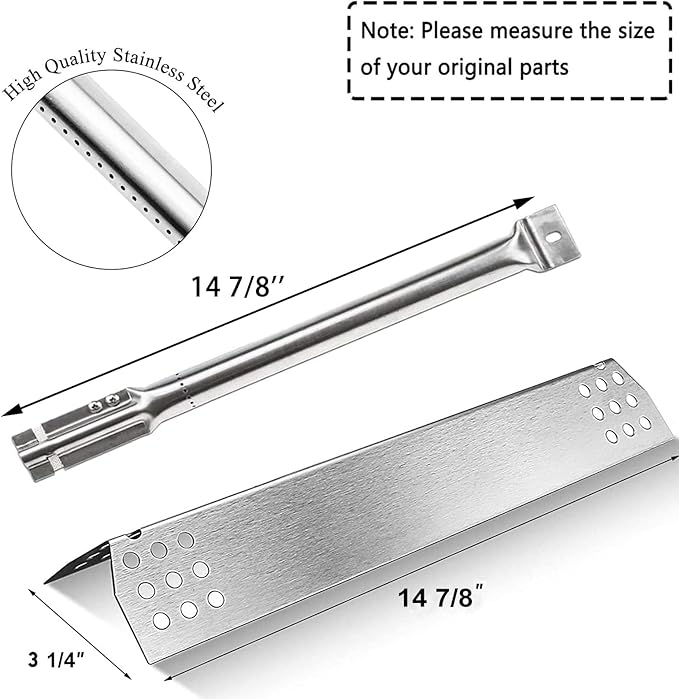 Hisencn Replacement Parts for Master Forge 1010037 1010048 Gas Grill Models, Stainless Steel Burners, Stainless Heat Plates Tent Shield and Cooking Grids Grill Grate Repair Kit