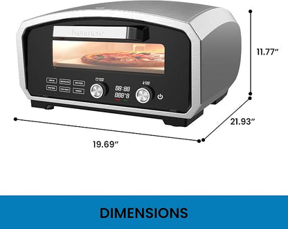 Kenmore Outdoor Indoor Electric Pizza Oven - Makes 13 inch Wood Fired Style Pizza At 850F High Heat, Weather Resistant, 5 Presets, Pizza Stone & Peel, Stainless Steel Horno Electrico
