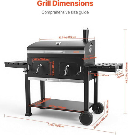 VEVOR Charcoal Grill, 780 sq.in. Extra-Large Charcoal Barbecue Grill with 2 Liftable Charcoal Trays & Folding Side Tables, High-Temp Powder-Coated Steel BBQ Cooking Grills for Patio Backyard Parties