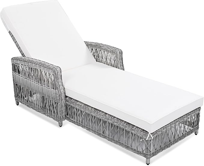 Merax Outdoor Rattan Chaise Lounge Set of 4, All-Weather Patio Recliners with 4-Position Adjustable Backrests, Armrests, and Removable Cushions for Poolside & Garden, Beige