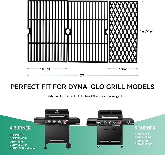DGH474CRP Cooking Grates for Dyna glo DGH474CRP DGH483CRP DGF493BNP DGF493PNP-D DGB495SDP DGB495SDP-D DGB493SPB Grill, 70-02-656 70-01-911 Cast Iron Grill Replacement Part for Backyard BY13-101-001-12