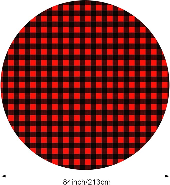 Christmas Disposable Checkered Tablecloth Round Plastic Buffalo Plaid Table Cloth 84'' Gingham Tablecover for Picnic Camping BBQ Graduation Party(Red and Black,6 Pieces)
