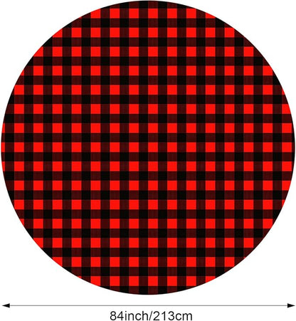 Christmas Disposable Checkered Tablecloth Round Plastic Buffalo Plaid Table Cloth 84'' Gingham Tablecover for Picnic Camping BBQ Graduation Party(Red and Black,6 Pieces)
