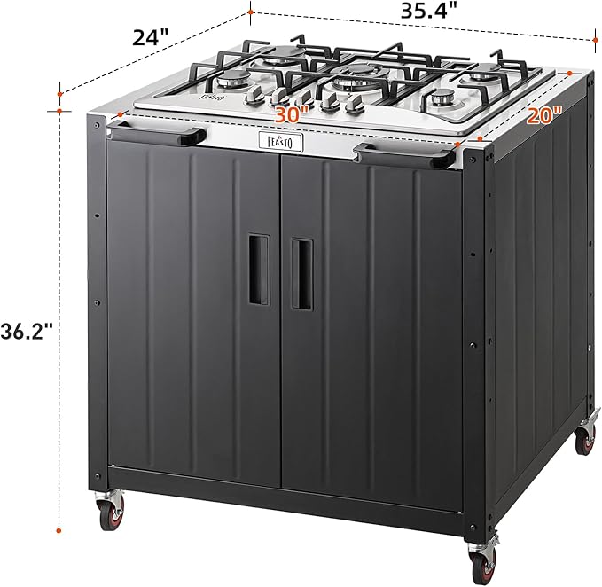 Feasto Outdoor Kitchen,Modular Outdoor Kitchen Island with Storage | Outdoor Kitchen Cabinets with Propane Stoves,Multifunctional Movable Grill Cart