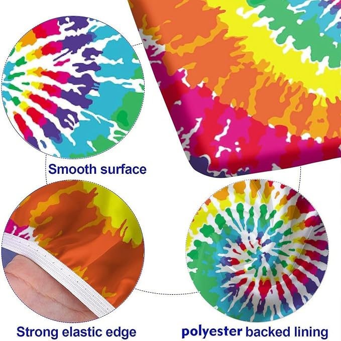 Rainbow Picnic Tablecloth and Bench Cover, 3 Piece Set, Digital Spiral Colored Psychedelic Fitted Table Cloths for Indoor Outdoor, Party, Patio Use, 72x28 in