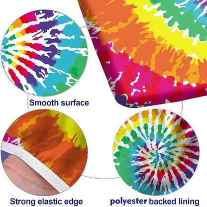 Rainbow Picnic Tablecloth and Bench Cover, 3 Piece Set, Digital Spiral Colored Psychedelic Fitted Table Cloths for Indoor Outdoor, Party, Patio Use, 72x28 in