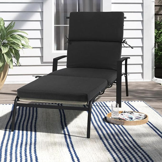 3" Solid Outdoor Lounge Chair Cushion, 74 x 22.5 inch Weather Resistant Chaise Lounge Cushion with 6 Ties for Patio Pool Furniture