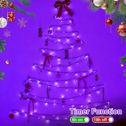 YEGUO 165ft 500 LED String Lights Outdoor Waterproof, Purple Christmas Lights Plug in, Twinkle Christmas Tree Lights Indoor with Timer Memory 8 Modes