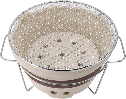 Asixxsix Tabletop Charcoal Grill, 24x24x14.5cm Mini Clay Charcoal Stove Portable Hibachi Grill, Japanese Style Barbecue Stove with Mesh Mat for Indoor Outdoor Camping Picnic