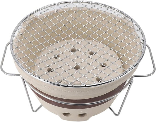 Asixxsix Tabletop Charcoal Grill, 24x24x14.5cm Mini Clay Charcoal Stove Portable Hibachi Grill, Japanese Style Barbecue Stove with Mesh Mat for Indoor Outdoor Camping Picnic