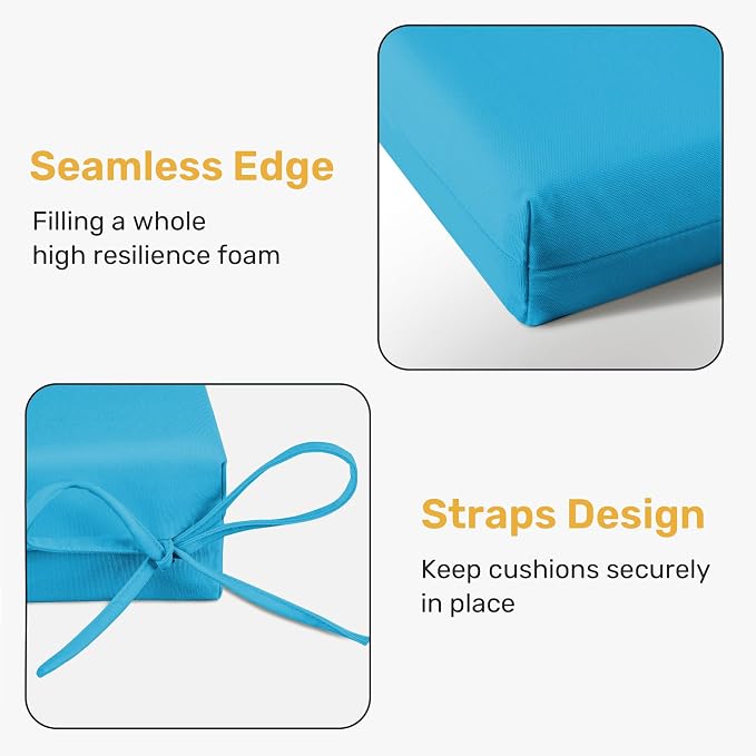 Outdoor Chair Cushions, Set of 4, 24"*24"*4", Water Resistant, Turquoise | High-Density Foam Patio Cushions with Ties, UV & Fade Resistant, Square Corner Seat Cushions for Outdoor Furniture