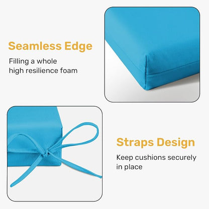 Outdoor Chair Cushions, Set of 4, 24"*24"*4", Water Resistant, Turquoise | High-Density Foam Patio Cushions with Ties, UV & Fade Resistant, Square Corner Seat Cushions for Outdoor Furniture