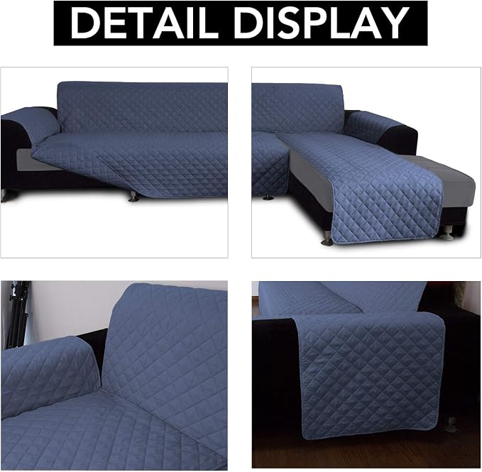 Easy-Going Reversible L-Shape Sectional Couch Cover, Large, Dark Blue | Soft Sofa Slipcover For Dogs, Fits Left/Right Chaise Lounge Protector, Water Resistant Mat For Living Room