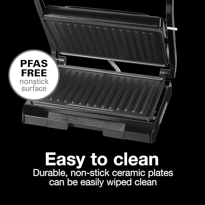 Proctor Silex Panini Press Sandwich Maker Grill & Electric Indoor Grill | 70 sq. in. Cooking Surface | Easy-Clean PFAS-Free Nonstick Grids | Compact Upright Storage | Indicator Lights | Black