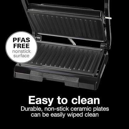 Proctor Silex Panini Press Sandwich Maker Grill & Electric Indoor Grill | 70 sq. in. Cooking Surface | Easy-Clean PFAS-Free Nonstick Grids | Compact Upright Storage | Indicator Lights | Black