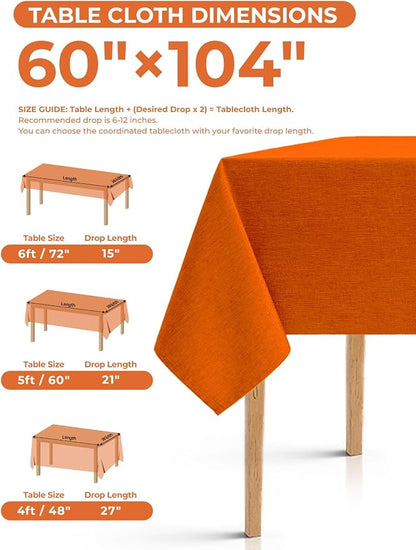 Decorelia Waterproof Wipeable Table Cloth Rectangle Table for Wedding, Faux Linen Rustic Reusable Rectangular Table Cloth Cover for Dining, Party & Camping(Oblong,60 x 104 Inch (8-10 Seats), Rust)