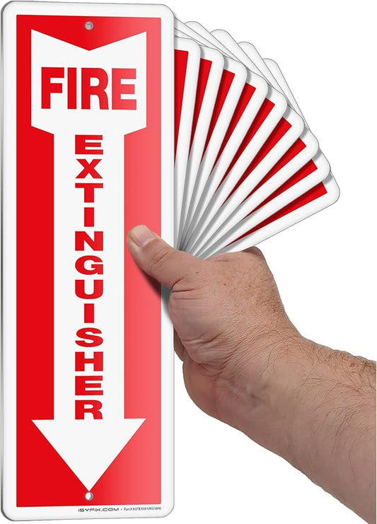 iSYFIX Reflective Fire Extinguisher Aluminum Signs – 10 Pack 4x12 Inch – Laminated for Ultimate UV and Fade Resistance, Indoor and Outdoor, for Business, Schools, Hospitals, Home