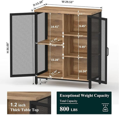 Coffee Bar Cabinet with Storage for Home Kitchen, Rustic Liquor Cabinet for Entryway, Small Industrial Buffet Sideboard Cabinets for Dining Room (Vintage Oak)