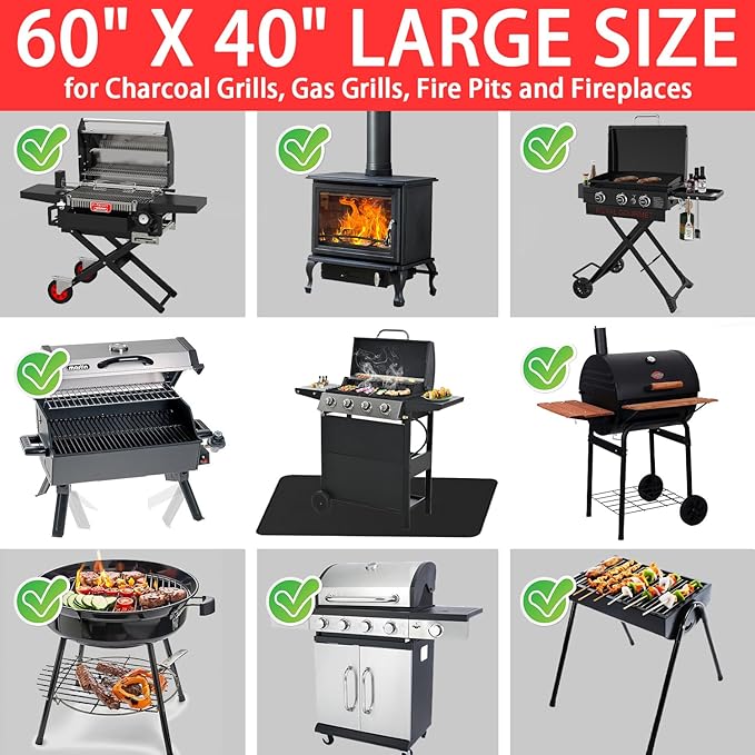 Large 60 x 40 Inch BBQ Under Grill Mat for Outdoor, Indoor Fireplace Mat Fire Pit Mat, Double-Sided Fireproof Grill Pad, Waterproof Under Pet Cage Mat