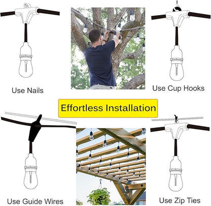 Outdoor String Lights LED 150FT Waterproof Heavy-Duty Patio Lights String with 50 Dimmable Shatterproof Plastic Edison Bulbs(4 Extra) for Gazebo Pergola Bistro Lights Connectable