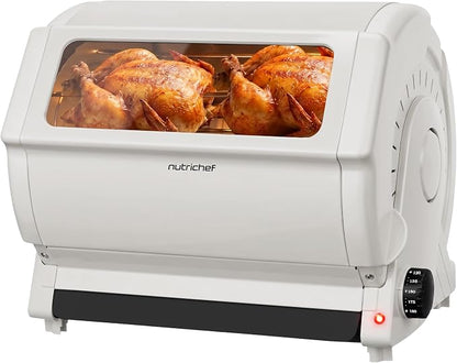 NutriChef Horizontal Rotating Shawarma Oven | Rotisserie, Shawarma & Kebab Machine | Includes Large 22.4 Quart Capacity, 3-Hour Timer & 6 Kebab Skewers | Ideal for Chicken,Turkey & Lamb | White