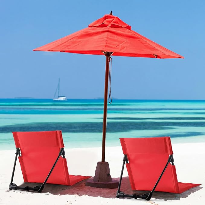 Karenhi 2 Pcs Foldable Poolside Beach Chairs for Edge of Pool Portable Beach Chairs Folding Pool Seats with Back Support Carry Bag for Adults Traveling Camping Picnic Lawn (Red)