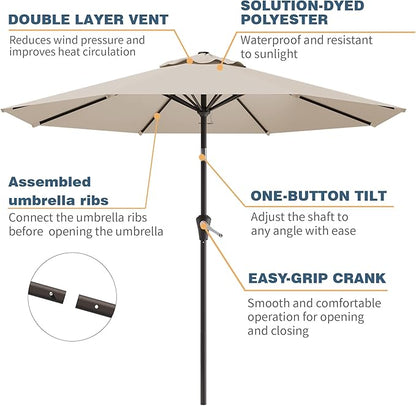 10FT Patio Umbrella, Outdoor Umbrella with Push Button Tilt and Crank, 8 Sturdy Ribs, UV Protection & Waterproof Market Umbrella for Pool, Backyard, Beach,Deck