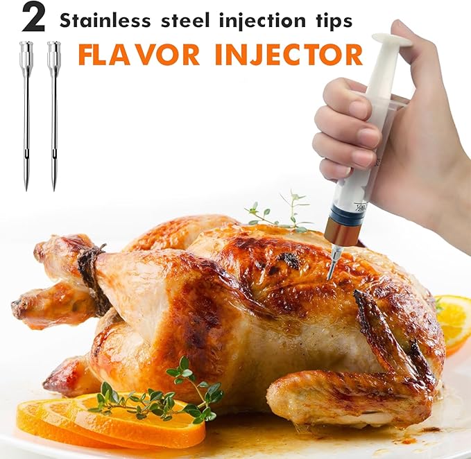 15-Piece Popup Turkey Thermometer Set with Meat Injector and Apple-Shaped Covers, Disposable Poultry Timers for Roasting Chicken and Turkey, 175°F-180°F Instant Indicator, Festive Gift Kit