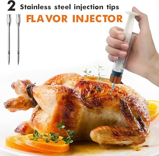15-Piece Popup Turkey Thermometer Set with Meat Injector and Apple-Shaped Covers, Disposable Poultry Timers for Roasting Chicken and Turkey, 175°F-180°F Instant Indicator, Festive Gift Kit