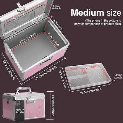 Medicine Lock Box with Combination Lock - 11.2 x 7.6 x 7.6 Inches - First Aid Safe Medication Storage Box, Medications and Personal Items, Safe Boxes for Home and Outdoor - Pink