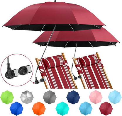 2 PACK Beach Umbrella with Clamp, 360 ° Adjustable Umbrellas for Chair, UPF50+ Umbrella for Beach Chair, Patio Chair, Wheelchair, Camping Chair, Golf Carts (Chair Not Included)