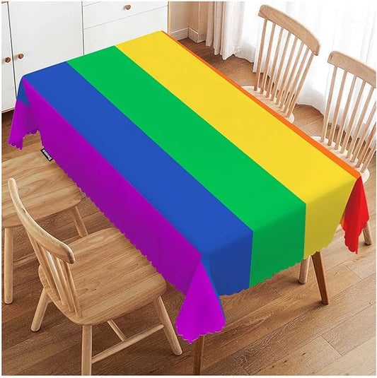 Swono Tablecloth 52"X70" Rainbow Flag, Gay and LGBT Rainbow Flag Rectangle Table Cover Anti-Oil Tablecloth for Dining Tables, Parties, Wedding and Banquet Decoration