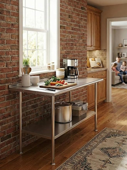 Atelicf NSF Stainless Steel Prep Table 24X60 inch with Backsplash | Commercial-grade table for restaurants, kitchens, food trucks, breweries, bars, garages, and outdoor BBQ