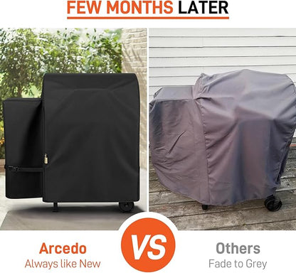 Arcedo Grill Cover Compatible with Traeger 20 / Tailgater 20 Series – Heavy Duty Waterproof Full-Length Outdoor Wood Pellet Smoker Cover for Junior, Bronson 20, Portable BBQ Grill Protector, Black