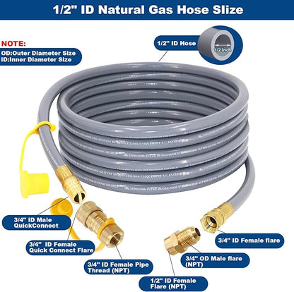24 Feet 1/2-Inch ID Natural Gas Hose with Quick Connect Fitting for weber, charbroi, Grill, Pizza Oven, Patio Heater and More NG Appliance, Propane to Natural Gas Conversion Kit - CSA Certified