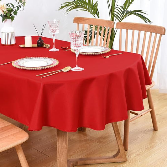 Wolkemer Small Oval Tablecloth 52 x 70 Inch Washable Fabric Table Cloth Solid Red Table Cover for Dining Wedding Party Banquet Tabletop Decoration