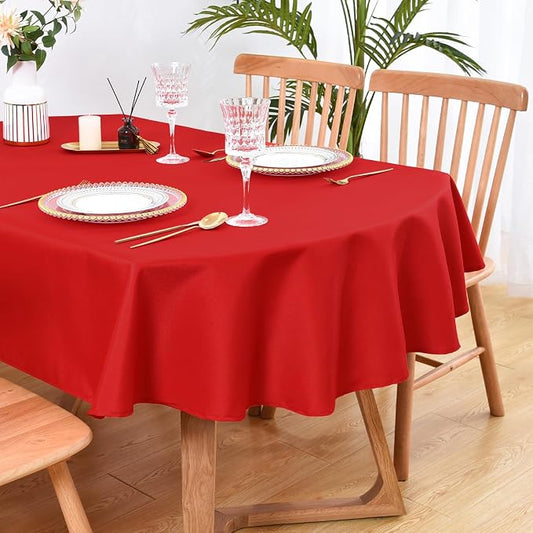 Wolkemer Large Oval Tablecloth 60 x 120 Inch Washable Fabric Table Cloth Solid Red Table Cover for Dining Wedding Party Banquet Tabletop Decoration