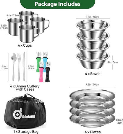 Odoland Bundle - 2 Items Camping Campfire Grill and 29pcs Stainless Steel Utensils Camping Tableware Kit