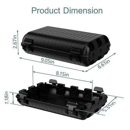 Outdoor Electrical Box(9.05x6.61x2.67inch), IP54 Waterproof Extension Cord Cover 9 Cable Entry Ports Connection Hider Box Safety Protector, Protect Plug, Holiday Light, Timer,and Power Strip, Black