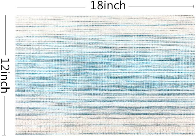 Placemat,Blending Color Durable Woven Vinyl Placemat Washable Heat-Resistant Anti-Skid Kitchen Dining Table Mats (Set of 4, Blue with White)