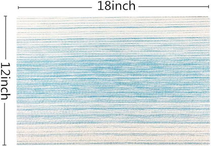 Placemat,Blending Color Durable Woven Vinyl Placemat Washable Heat-Resistant Anti-Skid Kitchen Dining Table Mats (Set of 4, Blue with White)