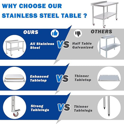 KUARBARR Stainless Steel Table 30 x 18 Inch, Stainless Table for Prep & Work, Commercial NSF Metal Table for Restaurant Kitchen Garage
