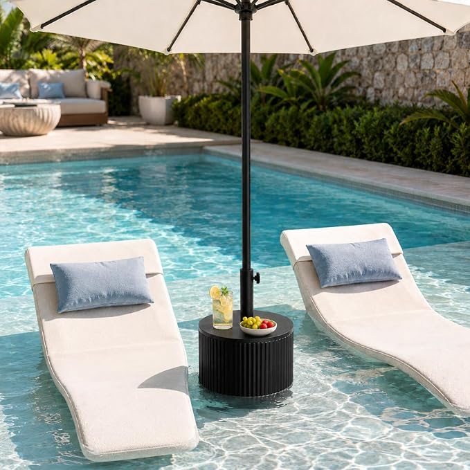 Patio Table with Hole for Umbrella, Pool Side Table, Black | Adjustable Knob, 1.5Inch Umbrella Hole, All Weather Material