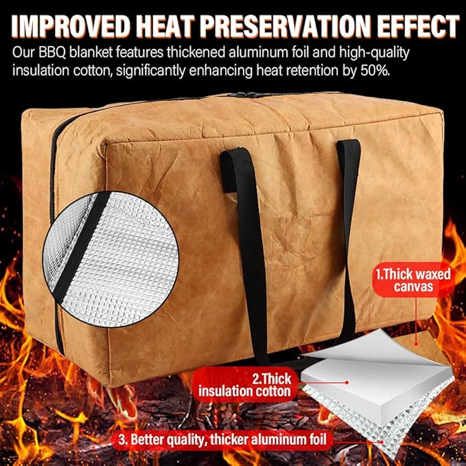 BBQ Blanket Aluminum Foil Insulated for Resting Meat Smoker Grilling with Zipper(Color:Brown)
