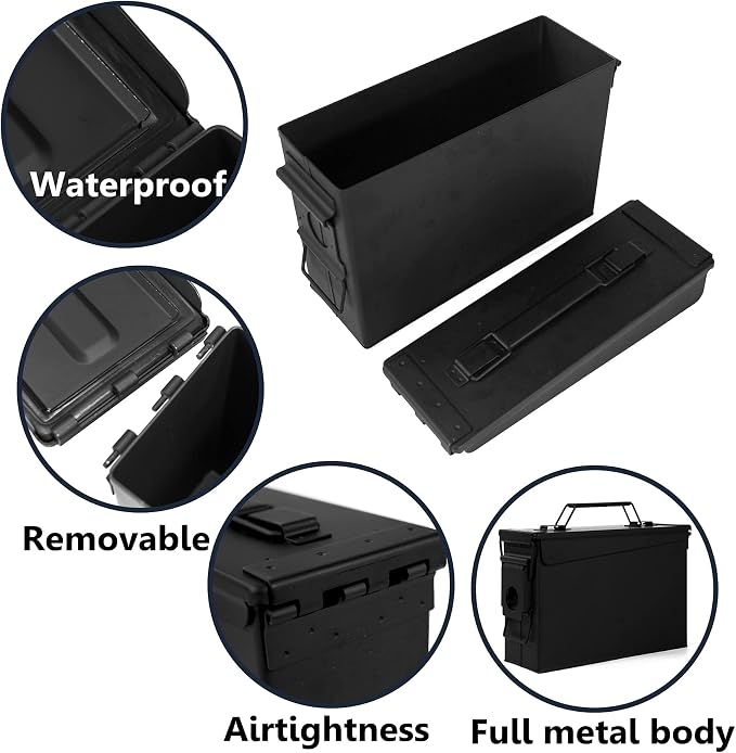 GUGULUZA Metal Ammo Can 30 50 Cal, Waterproof Airtight Ammo Containers Case | Heavy-Duty Ammunition Storage Case Military Container, Lockable Box w/Flip Top for Long-Term Storage Bullet, 30Cal and 50 Cal
