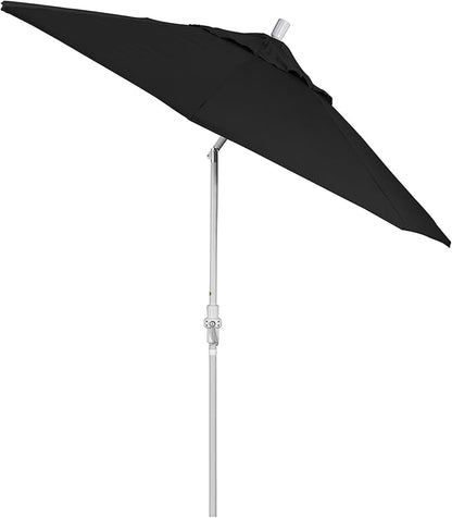 California Umbrella 9' Round Aluminum Market Umbrella, Crank Lift, Collar Tilt, White Pole, Black Olefin