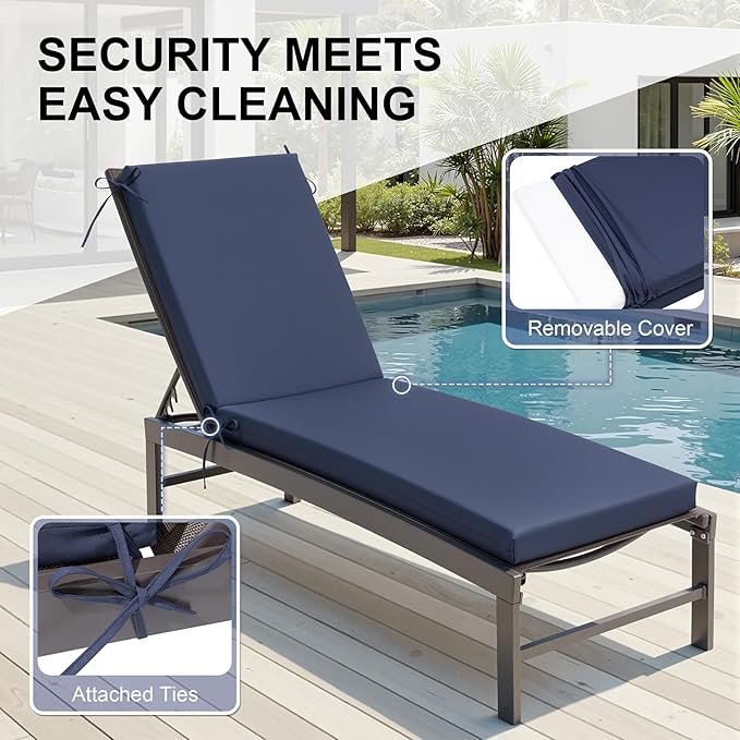 Crestlive Products Waterproof Outdoor Chaise Lounge Cushions Set of 2, Fade Resistant Patio Furniture Lounge Chair Cushion, 72" L x 21" W