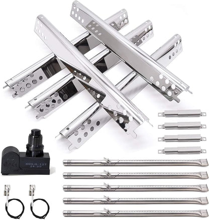 Criditpid Grill Replacement Parts for Charbroil Performance 5 Burner 463347519 463275517, 4 Burner 463347017 463377319 463342119, Grill Burner, Heat Plates, Carryover Tube, Igniter & Spark Generator.