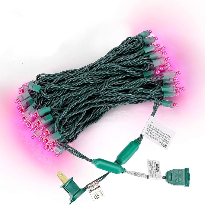 100 Counts Pink LED Christmas Lights – 50ft 5mm Pink Valentine's Day Lights Outdoor Commercial Grade Waterproof, Indoor Christmas Tree Decorations, Green Wire Valentine’s Day String Lights, UL, IP:65